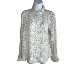 Atmosphere Womens Long Sleeve Button-Up Blouse White/Black Arrows Print Size 8
